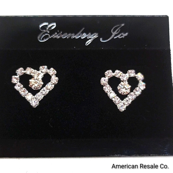 Vintage Eisenberg Ice Pave Crystal 1/2" Heart Stud Dangle Drop Earrings-Silver - Picture 2 of 4